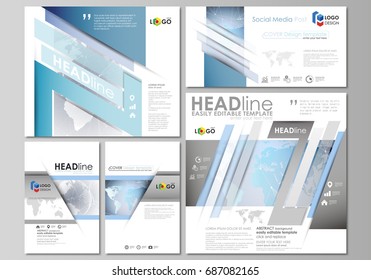 The minimalistic abstract vector illustration of the editable layout of modern social media post design templates in popular formats. Technology concept. Molecule structure, connecting background