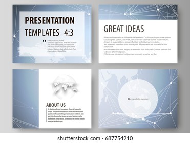 The minimalistic abstract vector illustration of the editable layout of the presentation slides design business templates. Polygonal texture. Global connections, futuristic geometric concept