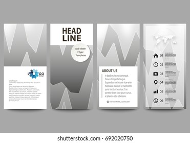 The minimalistic abstract vector illustration of the editable layout of four modern vertical banners, flyers design business templates. Rows of colored diagram with peaks of different height.