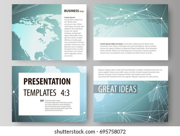 The minimalistic abstract vector illustration of the editable layout of the presentation slides design business templates. Chemistry pattern, molecule structure, geometric design background.