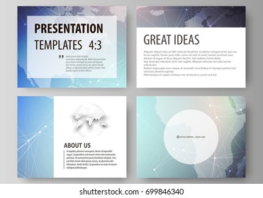 The minimalistic abstract vector illustration of the editable layout of the presentation slides design business templates. Molecule structure, connecting lines and dots. Technology concept.