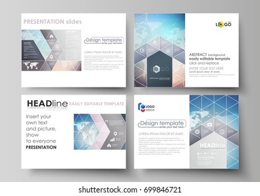 The minimalistic abstract vector illustration of the editable layout of the presentation slides design business templates. Polygonal geometric linear texture. Global network, dig data concept.