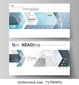 The Minimalistic Abstract Vector Illustration Of The Editable Layout Of High Definition Presentation Slides Design Business Templates. World Globe On Blue. Global Network Connections, Lines And Dots