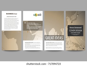 The minimalistic abstract vector illustration of the editable layout of four modern vertical banners, flyers design business templates. Chemistry pattern with molecule structure. Medical DNA research