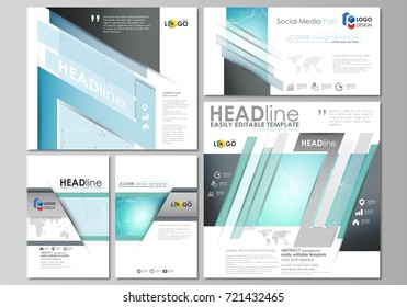 The minimalistic abstract vector illustration of the editable layout of modern social media post design templates in popular formats. Futuristic high tech background, dig data technology concept