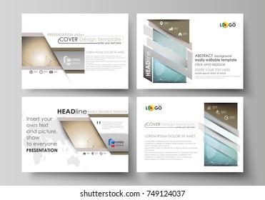 The minimalistic abstract vector illustration of the editable layout of the presentation slides design business templates. Chemistry pattern with molecule structure. Medical DNA research.