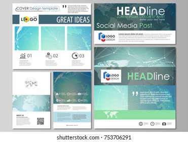 The minimalistic abstract vector illustration of editable layout of modern social media post design templates in popular formats. Chemistry pattern, molecule structure, geometric design background.