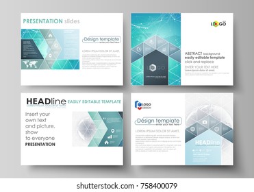 The minimalistic abstract vector illustration of the editable layout of the presentation slides design business templates. Chemistry pattern. Molecule structure. Medical, science background.