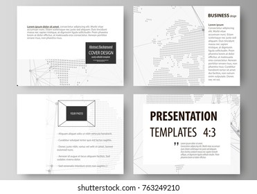 The minimalistic abstract vector illustration of the editable layout of the presentation slides design business templates. Global network connections, technology background with world map.