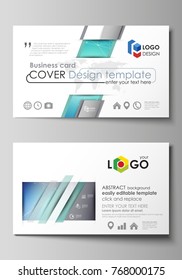 The minimalistic abstract vector illustration of the editable layout of two creative business cards design templates. Molecule structure, connecting lines and dots. Technology concept.