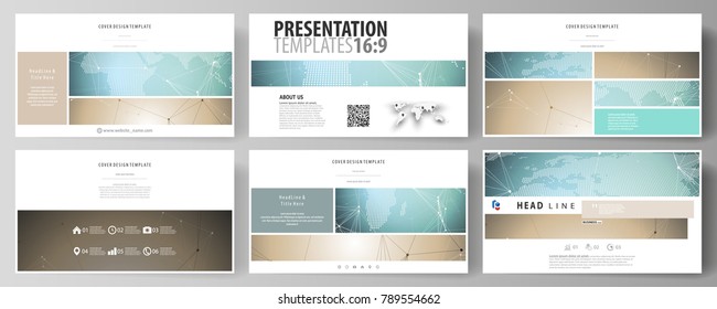 The minimalistic abstract vector illustration of the editable layout of high definition presentation slides design business templates. Chemistry pattern with molecule structure. Medical DNA research.