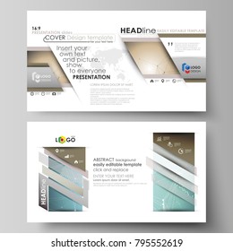 The minimalistic abstract vector illustration of the editable layout of high definition presentation slides design business templates. Chemistry pattern with molecule structure. Medical DNA research