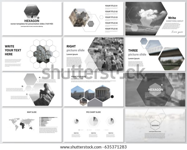 高精細プレゼンテーションスライドの編集可能なレイアウトの最小限の抽象的なベクターイラストは ビジネステンプレートをデザイン します チラシ レポート 広告 パンフレット用の六角形の飾り のベクター画像素材 ロイヤリティフリー