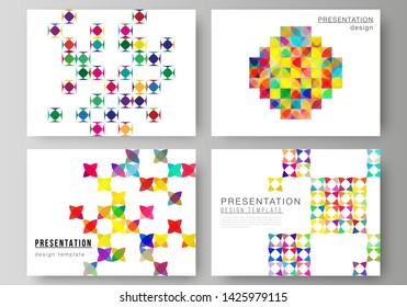 The minimalistic abstract vector illustration layout of the presentation slides design business templates. Abstract background, geometric mosaic pattern with bright circles, geometric shapes.