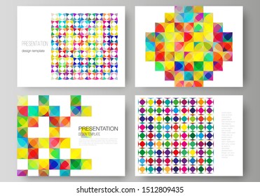 The minimalistic abstract vector illustration layout of the presentation slides design business templates. Abstract background, geometric mosaic pattern with bright circles, geometric shapes.