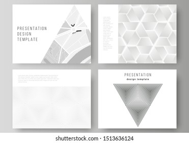 The minimalistic abstract vector illustration layout of the presentation slides design business templates. Abstract geometric triangle design background using different triangular style patterns.