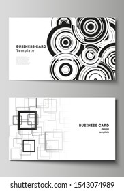 The minimalistic abstract vector illustration layout of two creative business cards design templates. Trendy geometric abstract background in minimalistic flat style with dynamic composition.