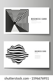 The minimalistic abstract vector illustration layout of two creative business cards design templates. Trendy geometric abstract background in minimalistic flat style with dynamic composition.