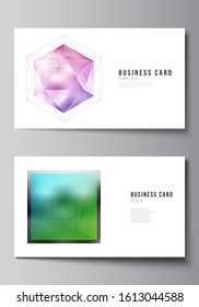 The minimalistic abstract vector illustration layout of two creative business cards design templates. 3d polygonal geometric modern design abstract background. Science or technology vector.