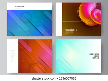 The minimalistic abstract vector illustration layout of the presentation slides design business templates. Futuristic technology design, colorful backgrounds with fluid gradient shapes composition.