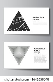 The minimalistic abstract vector illustration layout of two creative business cards design templates. Abstract geometric triangle design background using different triangular style patterns.