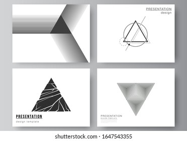 The minimalistic abstract vector illustration layout of the presentation slides design business templates. Abstract geometric triangle design background using different triangular style patterns.