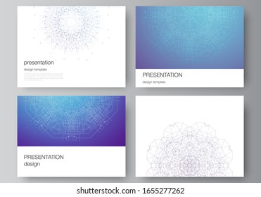 Diseño abstracto minimalista de ilustración vectorial de las plantillas de negocio de diseño de diapositivas de presentación. Visualización de datos grandes, fondo de comunicación geométrica con líneas y puntos conectados.