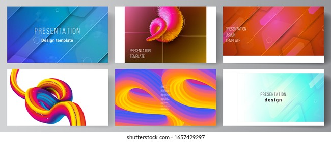 The minimalistic abstract vector illustration layout of the presentation slides design business templates. Futuristic technology design, colorful backgrounds with fluid gradient shapes composition.