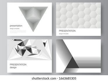 The minimalistic abstract vector illustration layout of the presentation slides design business templates. Abstract geometric triangle design background using different triangular style patterns.