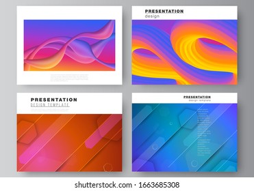 The minimalistic abstract vector illustration layout of the presentation slides design business templates. Futuristic technology design, colorful backgrounds with fluid gradient shapes composition.
