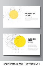 Diseño de ilustración abstracta minimalista de dos plantillas de diseño de tarjetas de visita creativas. Fondo 3d de ciencia o tecnología con partículas dinámicas. Concepto de química y ciencia.