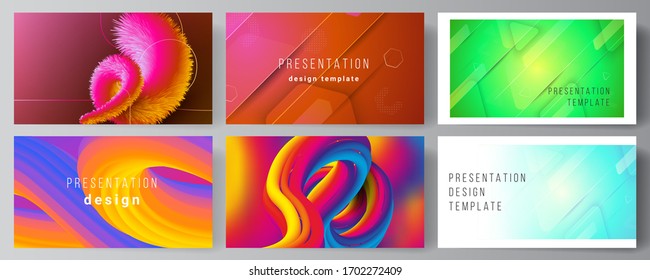 The minimalistic abstract vector illustration layout of the presentation slides design business templates. Futuristic technology design, colorful backgrounds with fluid gradient shapes composition.