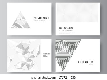 The minimalistic abstract vector illustration layout of the presentation slides design business templates. Abstract geometric triangle design background using different triangular style patterns.