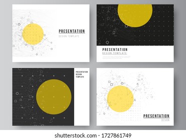 The minimalistic abstract vector illustration layout of the presentation slides design business templates. Science or technology 3d background with dynamic particles. Chemistry and science concept