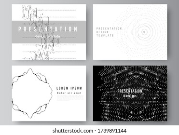 The minimalistic abstract vector illustration layout of the presentation slides design business templates. Trendy modern science or technology background with dynamic particles. Cyberspace grid.