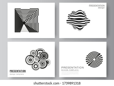 Das minimalistische abstrakte Vektorgrafik-Layout der Präsentationsfolien entwirft Geschäftsvorlagen. Trendiger geometrischer abstrakter Hintergrund im minimalistischen flachen Stil mit dynamischer Komposition.