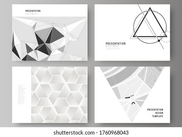 The minimalistic abstract vector illustration layout of the presentation slides design business templates. Abstract geometric triangle design background using different triangular style patterns.