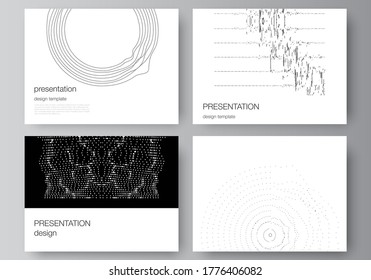 The minimalistic abstract vector illustration layout of the presentation slides design business templates. Trendy modern science or technology background with dynamic particles. Cyberspace grid