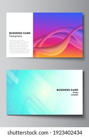The minimalistic abstract vector illustration layout of two creative business cards design templates. Futuristic technology design, colorful backgrounds with fluid gradient shapes composition.