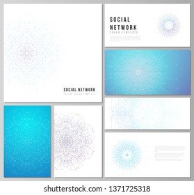The minimalistic abstract vector illustration layouts of modern social network mockups in popular formats. Big Data Visualization, geometric communication background with connected lines and dots.