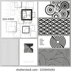 The minimalistic abstract vector illustration layouts of modern social network mockups in popular formats. Trendy geometric abstract background in minimalistic flat style with dynamic composition.