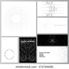 Los diseños abstractos minimalistas de ilustraciones vectoriales de modernas maquetas de redes sociales en formatos populares. Moderna ciencia o tecnología con partículas dinámicas. Ciberespacio.