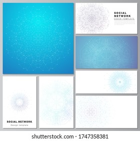 The minimalistic abstract vector illustration layouts of modern social network mockups in popular formats. Big Data Visualization, geometric communication background with connected lines and dots.