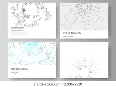 The minimalistic abstract vector layout of the presentation slides design business templates. Network connection concept with connecting lines and dots. Technology design, digital geometric background