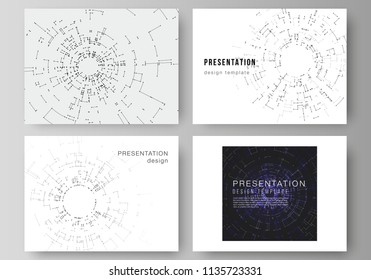 The minimalistic abstract vector layout of the presentation slides design business templates. Network connection concept with connecting lines and dots. Technology design, digital geometric background