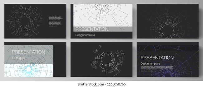 The minimalistic abstract vector layout of the presentation slides design business templates. Network connection concept with connecting lines and dots. Technology design, digital geometric background