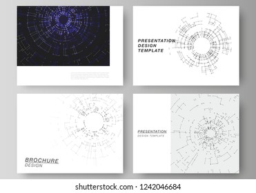 The minimalistic abstract vector layout of the presentation slides design business templates. Network connection concept with connecting lines and dots. Technology design, digital geometric background