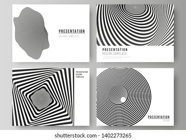 The minimalistic abstract vector layout of the presentation slides design business templates. Abstract 3D geometrical background with optical illusion black and white design pattern.