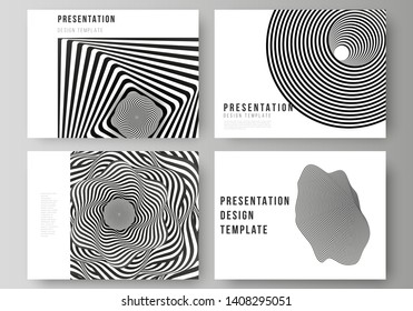 The minimalistic abstract vector layout of the presentation slides design business templates. Abstract 3D geometrical background with optical illusion black and white design pattern.