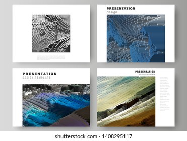 The minimalistic abstract vector layout of the presentation slides design business templates. Big data. Dynamic geometric background. Cubes pattern design with motion effect. 3d technology style.